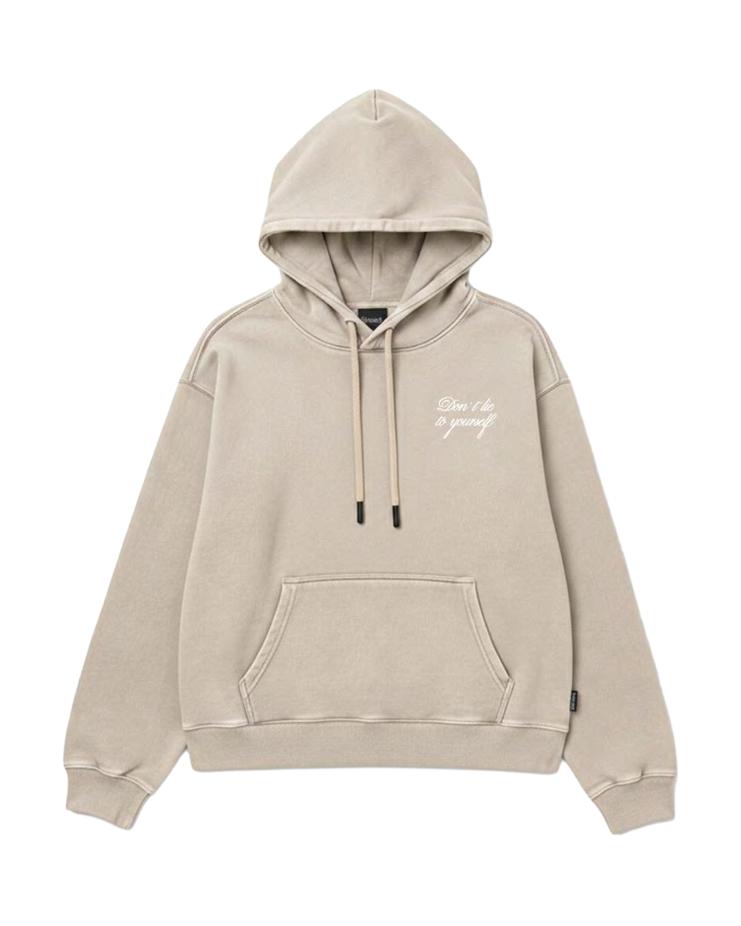 Felpa Hoodie Crop Fit "Don't Lie" - Tortora, vista frontale