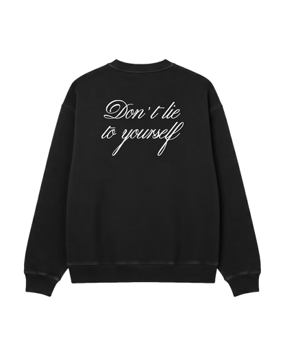 Felpa Girocollo Oversize Fit "Don't Lie" - Nero, vista retro