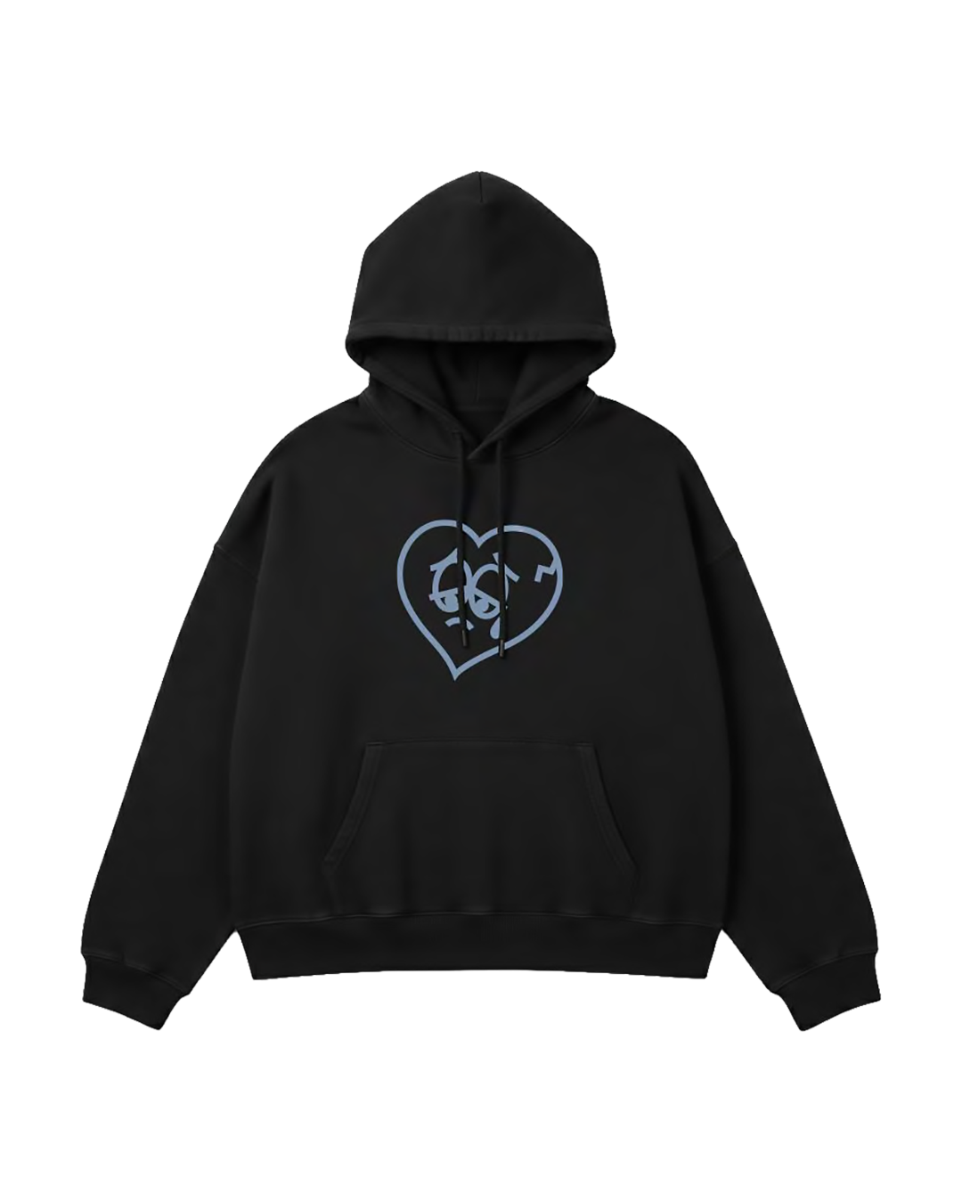 Felpa Hoodie Oversize Fit "Melancholy" - Nero, vista frontale