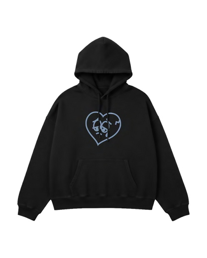 Felpa Hoodie Oversize Fit "Melancholy" - Nero, vista frontale