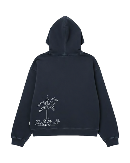 Felpa Hoodie Oversize Fit "Eden" - Blu, vista retro