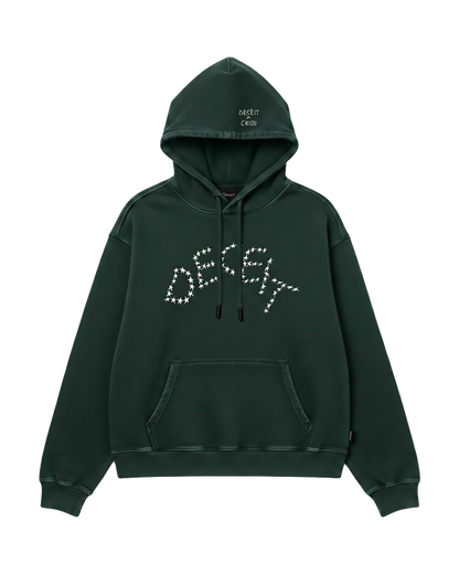 Felpa Hoodie Oversize Fit "Stelline" - Verde, vista frontale