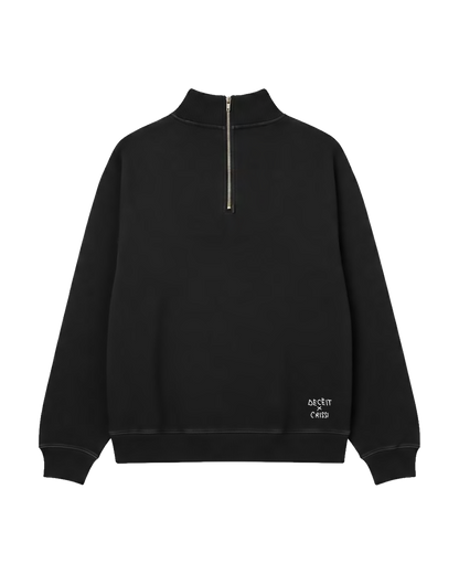 Felpa Mezza Zip Oversize Fit "Eden Patch" - Nero, vista frontale