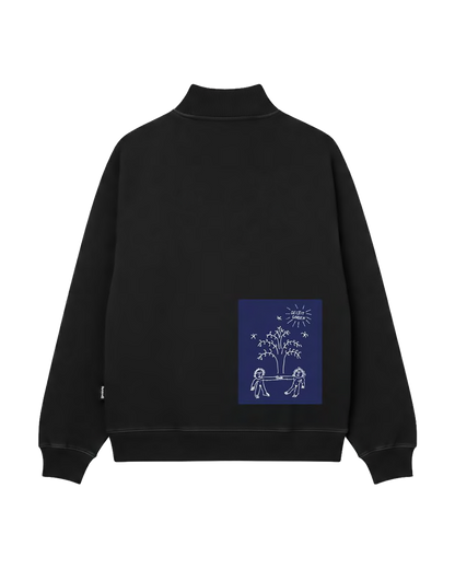 Felpa Mezza Zip Oversize Fit "Eden Patch" - Nero, vista retro