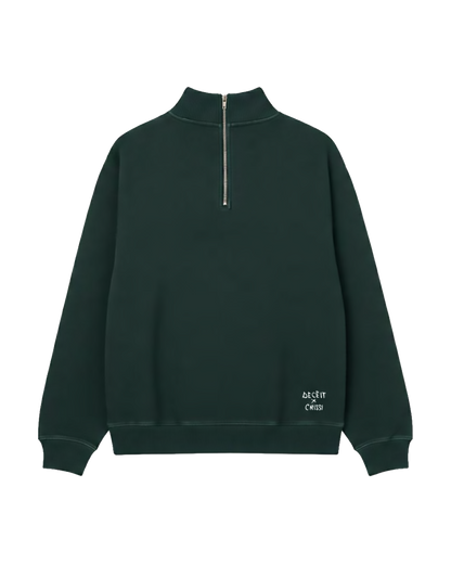 Felpa Mezza Zip Oversize Fit "Eden Patch" - Verde, vista frontale