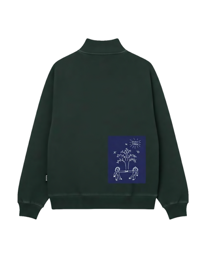 Felpa Mezza Zip Oversize Fit "Eden Patch" - Verde, vista retro