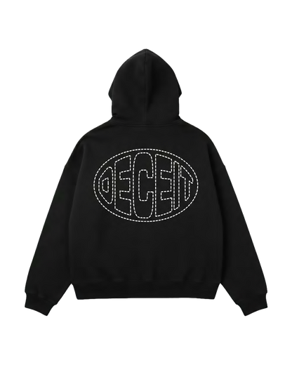 Felpa Hoodie Oversize Fit "Stuck in a Loop" - Nero, vista retro