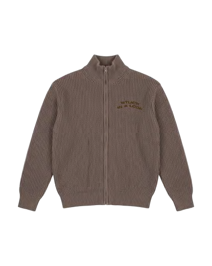 Felpa Full Zip Oversize Fit "Stuck in a Loop" - Tortora, vista frontale