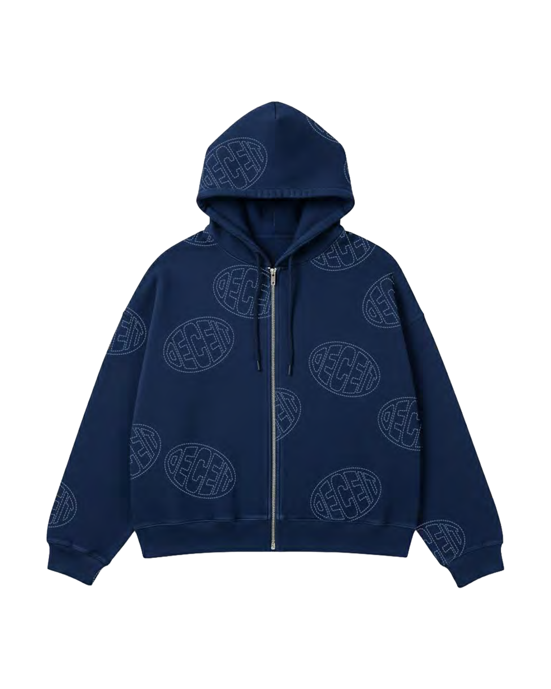 Felpa Full Zip Oversize Fit "Gogogo Allover" - Blu, vista frontale