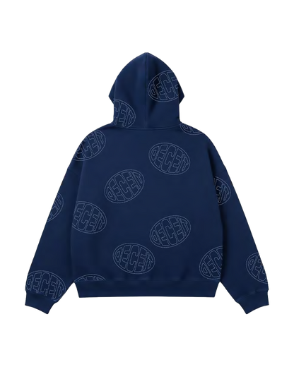 Felpa Full Zip Oversize Fit "Gogogo Allover" - Blu, vista retro