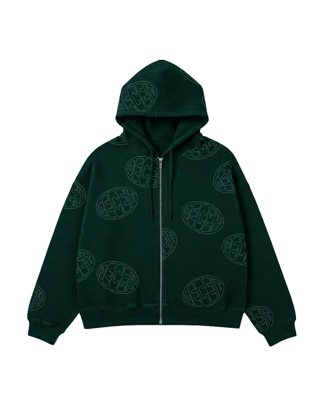 Felpa Full Zip Oversize Fit "Gogogo Allover" - Verde, vista frontale