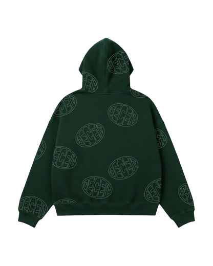 Felpa Full Zip Oversize Fit "Gogogo Allover" - Verde, vista retro