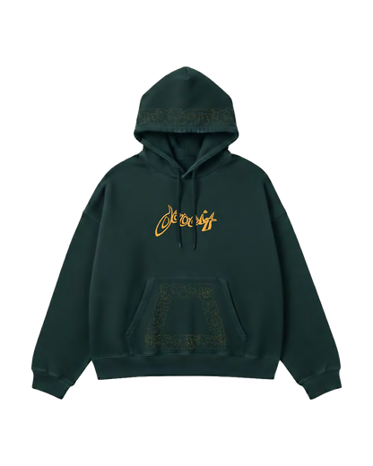 Felpa Hoodie Oversize Fit "Wave" - Verde, vista frontale