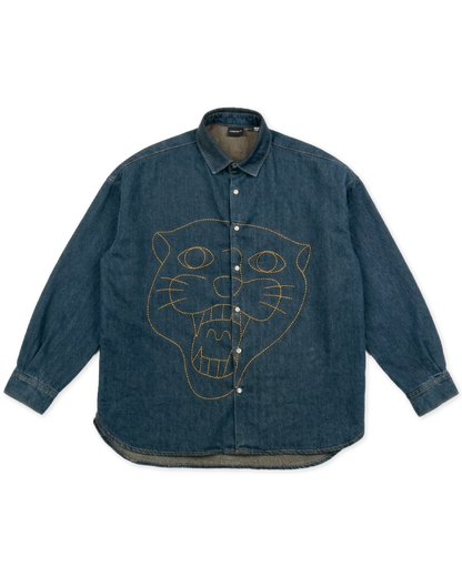 Camicia Denim Oversize Fit Blu Denim "Struggle Longshirt", vista frontale