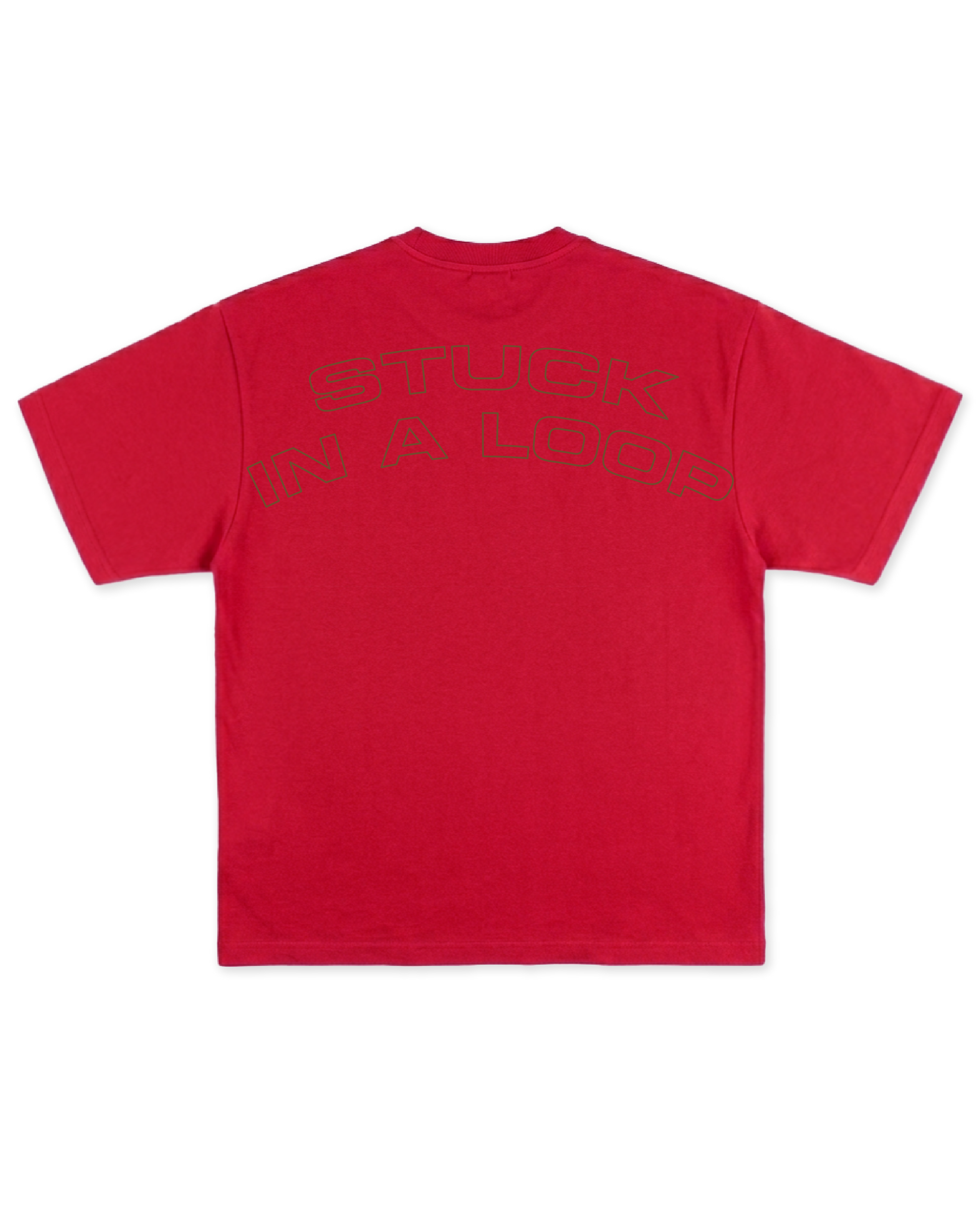 T-Shirt Flared Fit Rosso "Stuck in a Loop", vista retro