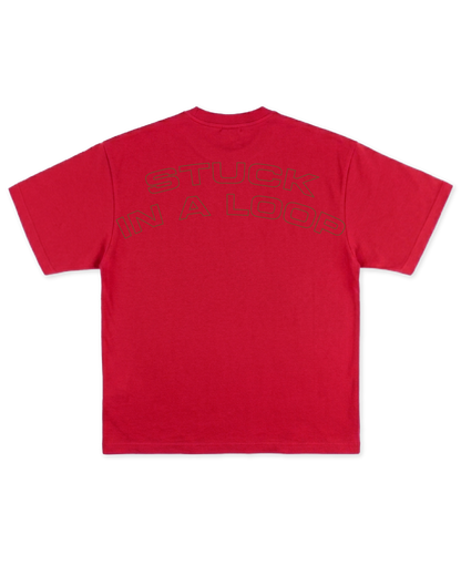 T-Shirt Flared Fit Rosso "Stuck in a Loop", vista retro