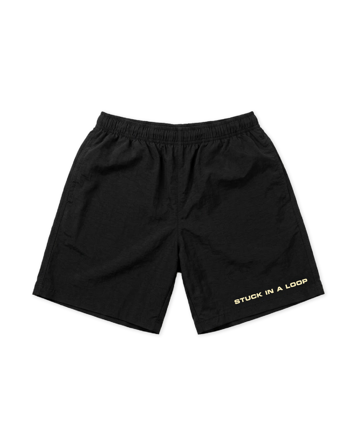 Short Oversize Fit Nero "Stuck in a Loop Tech", vista retro