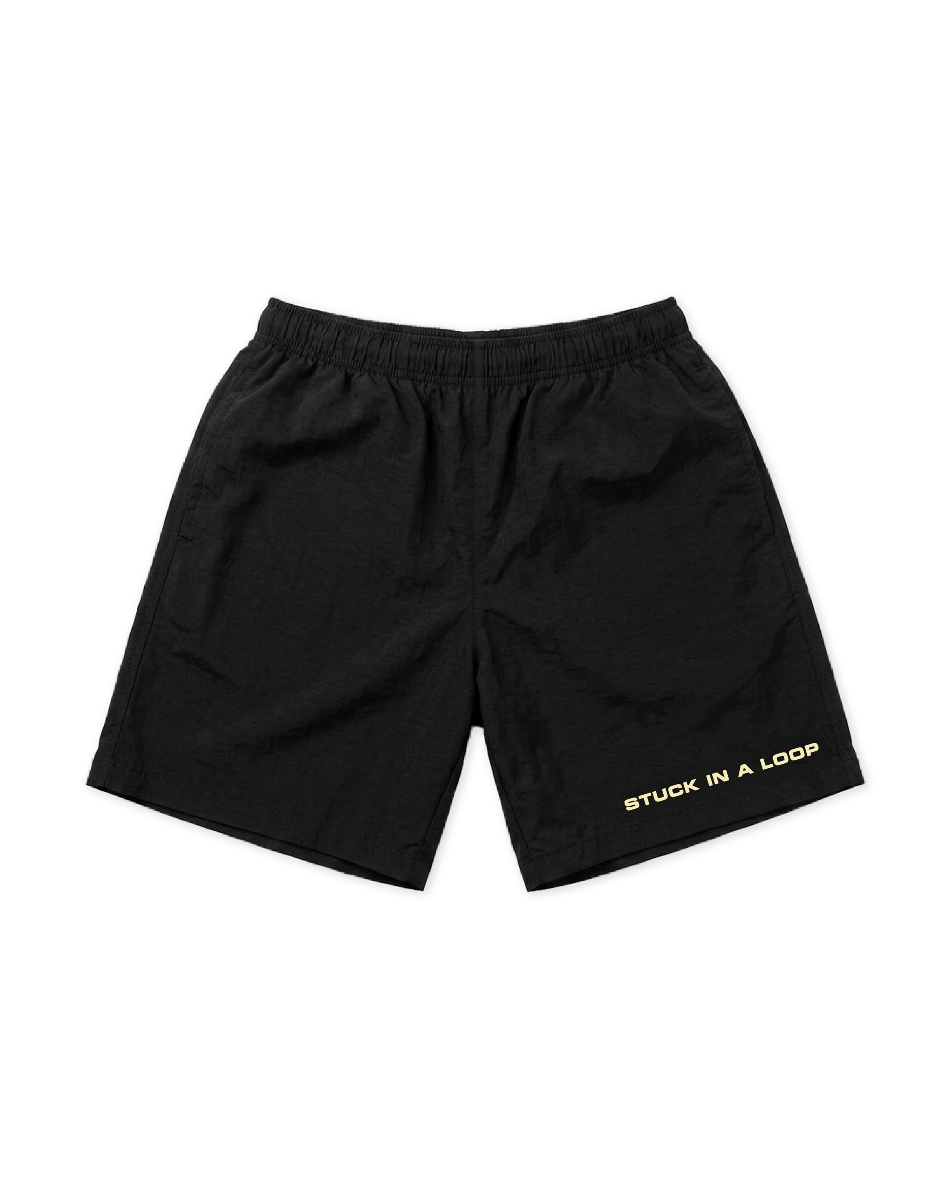 Short Oversize Fit Nero "Stuck in a Loop Tech", vista retro