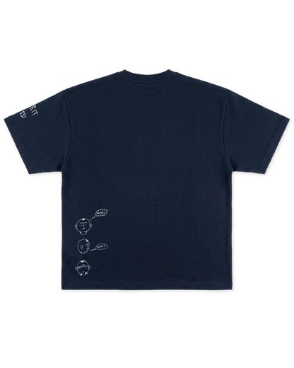 T-Shirt Flared Fit Blu Denim "All Around", vista retro