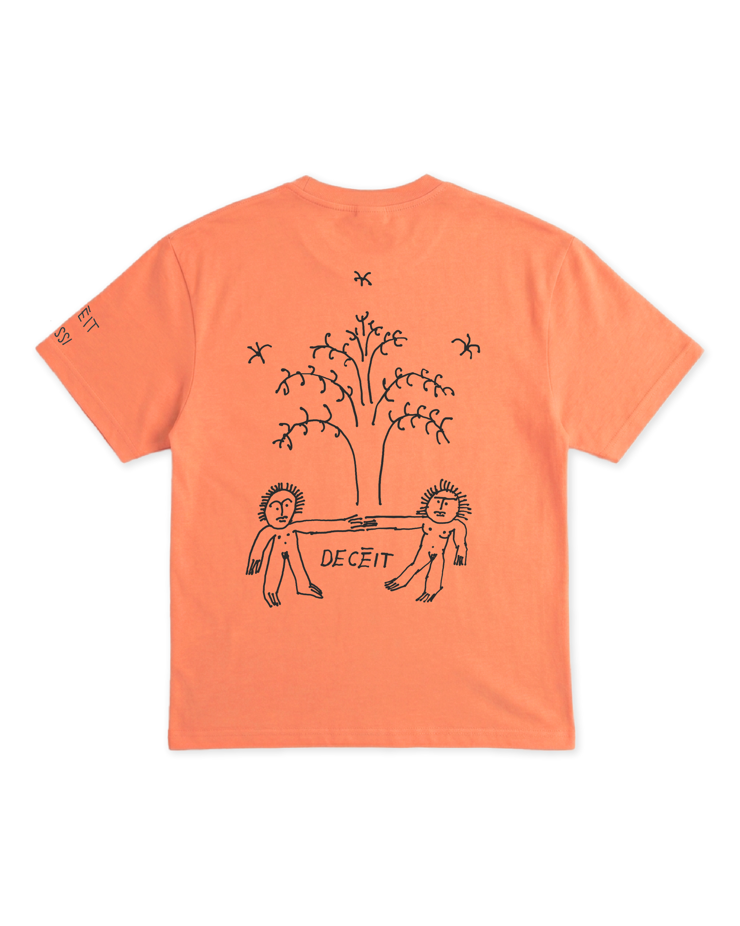 T-Shirt Regular Fit Salmone "Deceit Garden", vista retro