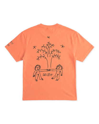 T-Shirt Regular Fit Salmone "Deceit Garden", vista retro