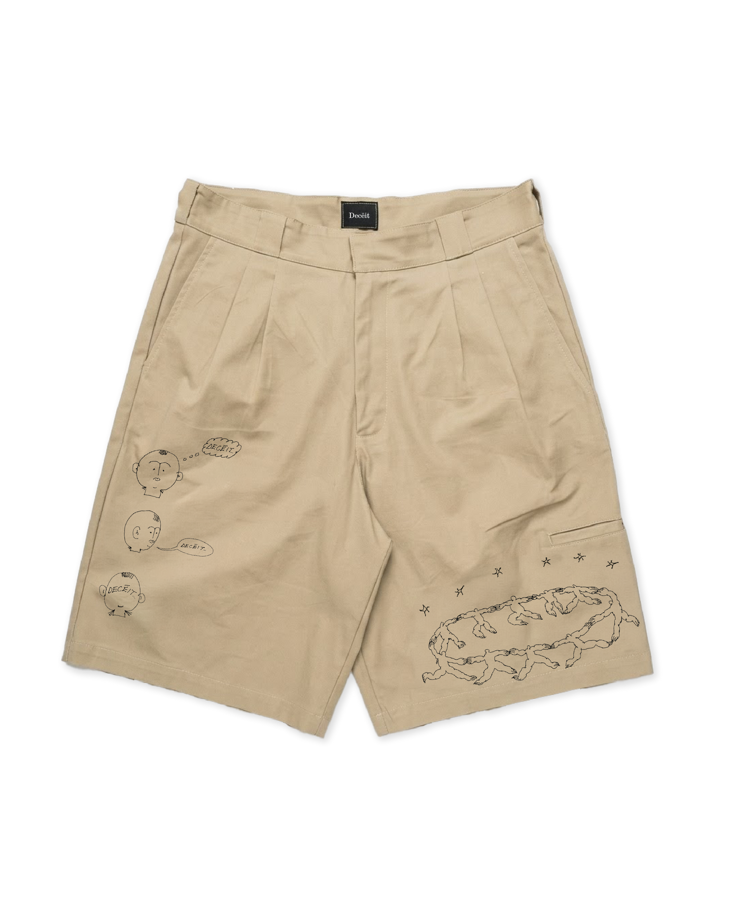 Short Baggy Fit Beige "Deceit Chicano", vista frontale