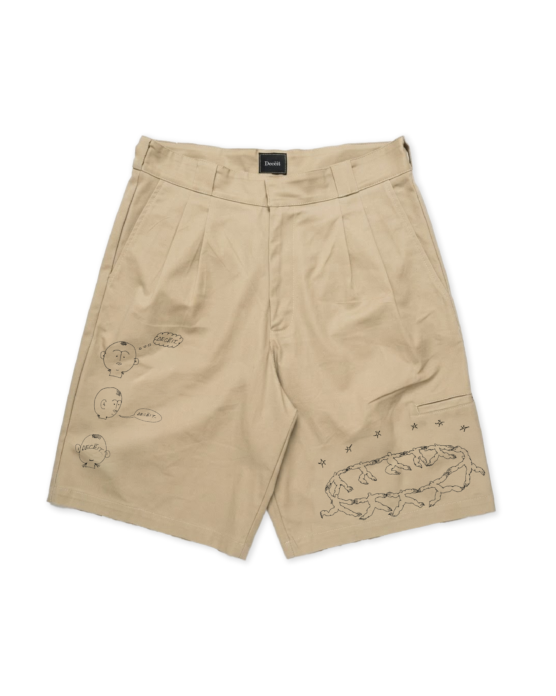 Short Baggy Fit Beige "Deceit Chicano", vista frontale