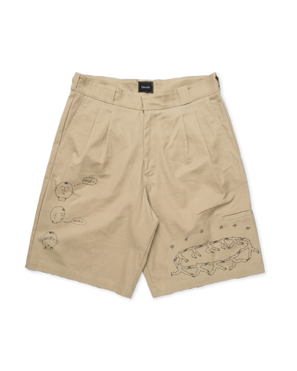 Short Baggy Fit Beige "Deceit Chicano", vista frontale